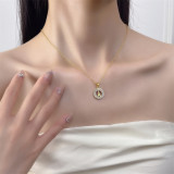 1 pieza de collar con colgante de diamantes de imitación con incrustaciones huecas chapado en acero de titanio con forma de corazón y árbol circular a la moda