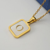 Collar con colgante de acero inoxidable con letras de moda, collares de acero inoxidable con concha chapada en oro