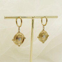 1 par de pendientes colgantes chapados en oro con diamantes de imitación de acero inoxidable con incrustaciones geométricas de estilo Simple elegante para mujer