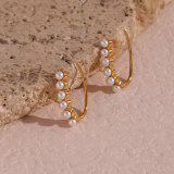 Pendientes de mujer chapados en oro de 18 quilates con incrustaciones de perlas artificiales y diamantes de imitación chapados en acero inoxidable en forma de U de estilo moderno
