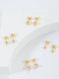 4 pares de aretes chapados en plata con incrustaciones geométricas de estilo simple básico y circonita chapado en oro de 18 quilates chapado en oro rosa
