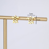 Pendientes huecos chapados en acero inoxidable con mano de Fátima y letras de tortuga a la moda, 1 par