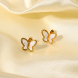 Perno prisionero del acero inoxidable de la forma de la mariposa de la concha blanca natural del oro de la moda 18K