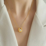 Collar Con Colgante De Concha Chapado En Oro De Acero De Titanio Geométrico De Moda