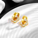 1 par de pendientes colgantes de concha con incrustaciones de acero inoxidable con flores dulces
