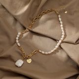 Collar giratorio con forma de corazón y patrón de letras de acero inoxidable de estilo Simple, collares de acero inoxidable con perlas artificiales