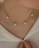Collar con revestimiento de perlas artificiales, redondo, de acero inoxidable, a la moda, 1 pieza