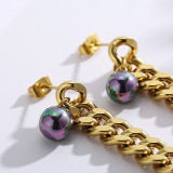 Nueva moda mujer cadena Simple colgante largo perla pendientes multicolores acero inoxidable