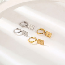 1 par de pendientes colgantes con diamantes de imitación de acero y titanio con incrustaciones rectangulares de estrella de estilo Simple estilo IG