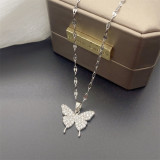 1 pieza de collar de diamantes de imitación artificiales chapado en acero de titanio y mariposa a la moda