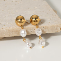 1 par de pendientes colgantes chapados en oro de 18 quilates de acero inoxidable con revestimiento de perlas ovaladas elegantes estilo IG