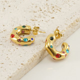 Pendientes de diamantes artificiales con incrustaciones de acero inoxidable en forma de C de estilo simple 1 par