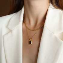 Marka-collar doble de acrílico con concha negra para mujer, cadena de clavícula femenina, acero de titanio, oro de 18 quilates, nicho francés, P1015