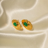 Pendientes chapados en oro de 18K con incrustaciones de gemas, 1 par, elegantes, Retro, ovalados irregulares, chapados en acero inoxidable