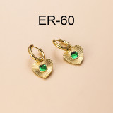 Pendientes colgantes de circonita chapados en oro y acero inoxidable con forma de corazón de estilo vintage, 1 par