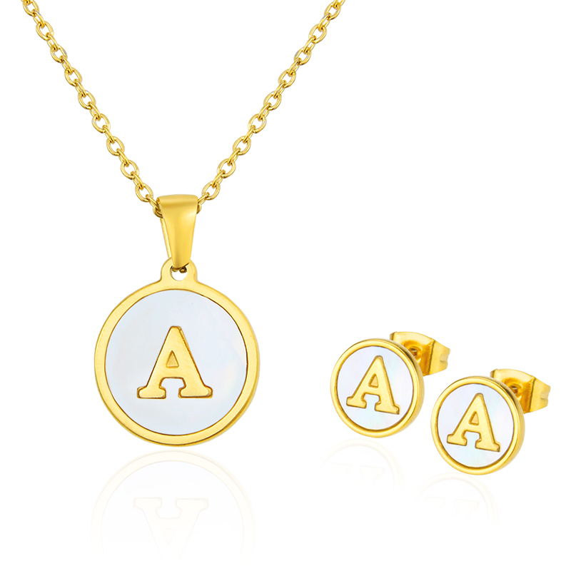 Conjunto simple de pendientes y collar de acero titanio con 26 letras inglesas