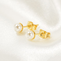1 par de pendientes de perlas artificiales con incrustaciones de acero de titanio geométricos elegantes