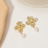 1 par de pendientes colgantes chapados en oro con perlas artificiales de cobre y acero inoxidable con incrustaciones de borlas cruzadas para mujer