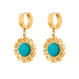 1 par de pendientes colgantes chapados en oro turquesa de acero inoxidable con incrustaciones de sol