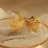 1 par de aretes chapados en oro de 18 quilates de acero inoxidable huecos con revestimiento de mariposa dulce de estilo vintage