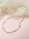 Collar chapado en oro pulido de perlas de acero inoxidable irregular de estilo simple elegante
