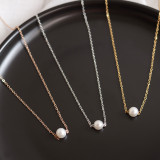 Precioso collar de clavícula de perlas de acero titanio clásico romántico