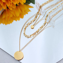 Collar de oro real de 18 quilates chapado en acero titanio con cadena de clavícula de tres capas a la moda al por mayor