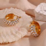 Pendientes de aro para mujer chapados en oro de 18 quilates con incrustaciones de diamantes de imitación redondos brillantes y chapados en acero inoxidable