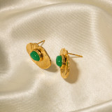 Pendientes chapados en oro de 18K con incrustaciones de gemas, 1 par, elegantes, Retro, ovalados irregulares, chapados en acero inoxidable