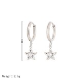 1 par de pendientes colgantes chapados en oro blanco con incrustaciones de flores dulces estilo IG de acero inoxidable con circonita chapada en oro blanco