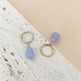 Pendientes colgantes de piedra natural chapados en acero inoxidable con gotas de agua a la moda, 1 par