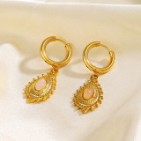 1 par de pendientes de gota chapados en oro de 18 quilates con incrustaciones de gotas de agua retro de acero inoxidable y piedra natural