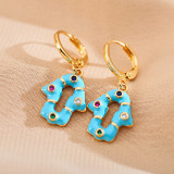 1 par de pendientes colgantes de circonita con incrustaciones de esmalte de acero inoxidable geométricos retro