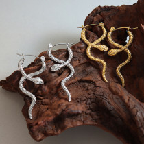 Pendientes chapados en acero y titanio con forma de serpiente a la moda, 1 par