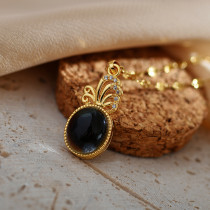 Collar con colgante de circón con incrustaciones de cobre y acero de titanio ovalado estilo Simple estilo IG