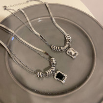 Collar de diamantes de imitación artificiales, chapado en acero, titanio, geométrico, estilo coreano, moda hip-hop, 1 pieza