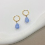 Pendientes colgantes de piedra natural chapados en acero inoxidable con gotas de agua a la moda, 1 par