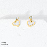 1 par de pendientes colgantes chapados en oro con diamantes de imitación de acero inoxidable con incrustaciones en forma de corazón de estilo Simple