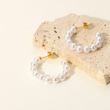 Nuevos pendientes de mujer en forma de C de perla de 30 mm de acero inoxidable de oro de 18 quilates