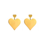 1 par de elegantes pendientes colgantes chapados en oro con forma de corazón redondo de pentagrama con incrustaciones de acero de titanio y diamantes de imitación