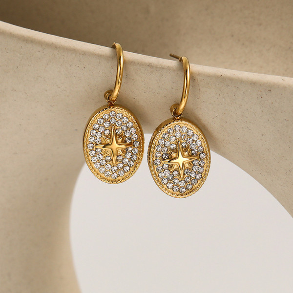 Pendientes geométricos de diamantes de imitación artificiales chapados en acero de titanio, 1 par