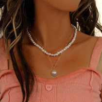 Collares en capas de perlas artificiales redondas elegantes con revestimiento de acero de titanio