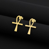 1 par de pendientes de acero inoxidable chapados en oro de 18 quilates con revestimiento cruzado de estilo Simple Hip-Hop