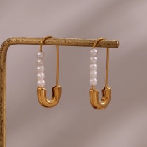 1 par de pendientes chapados en acero de titanio y perlas de imitación con clip de papel para mujer