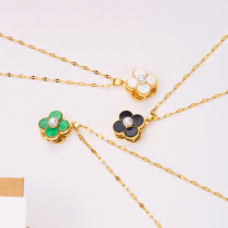Collar de perlas corto con trébol giratorio, versátil, japonés y coreano, diseño minoritario de moda, cadena de clavícula de acero de titanio