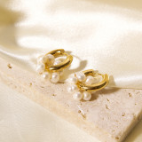1 par de pendientes chapados en oro de 18 quilates con perlas de agua dulce de acero inoxidable chapado redondo estilo francés estilo británico