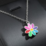 Collar de acero de titanio con flor pequeña de siete colores, joyería Popular coreana, primavera y otoño
