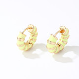 1 par de pendientes de acero inoxidable chapados en esmalte a rayas, elegantes y sencillos