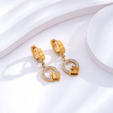 1 par de pendientes de gota chapados en oro de 24K con incrustaciones de diamantes de imitación chapados en acero titanio y mariposa con forma de corazón redondo de estilo clásico