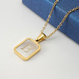 Collar con colgante de acero inoxidable con letras de moda, collares de acero inoxidable con concha chapada en oro